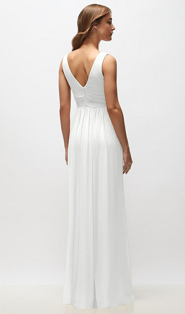 Back View - White Sleeveless Draped Chiffon Maxi Dress with Front Slit