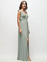 Side View Thumbnail - Willow Green Sleeveless Draped Chiffon Maxi Dress with Front Slit