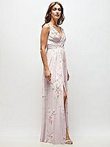 Side View Thumbnail - Watercolor Print Sleeveless Draped Chiffon Maxi Dress with Front Slit
