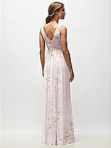 Rear View Thumbnail - Watercolor Print Sleeveless Draped Chiffon Maxi Dress with Front Slit