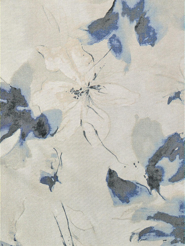 Front View - Inkwash Blue Floral Satin Twill Fabric by the Yard