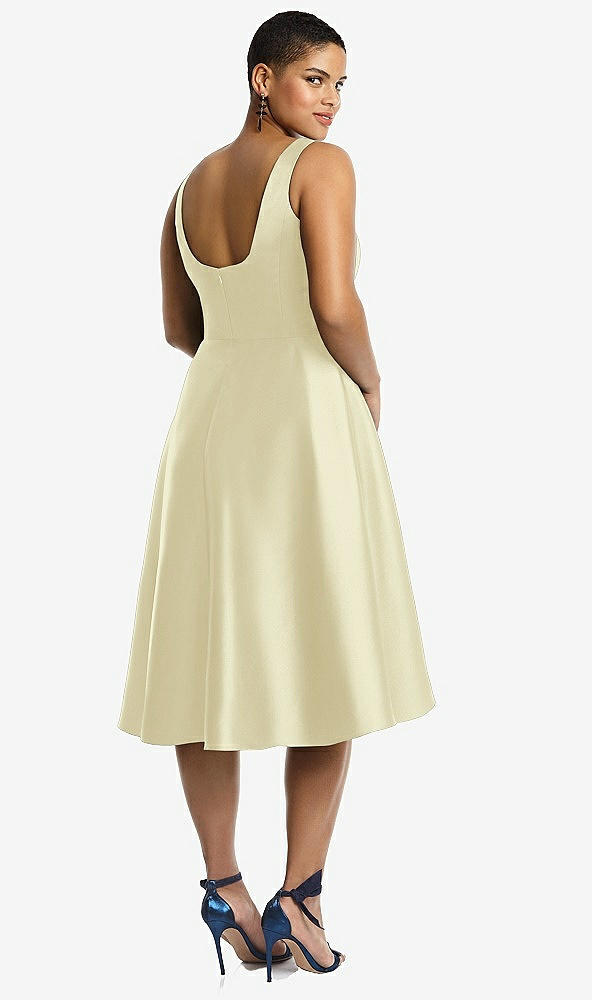 Back View - Butter Yellow Bateau Neck Satin High Low Cocktail Dress