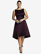 Front View Thumbnail - Deep Plum Bateau Neck Satin High Low Cocktail Dress