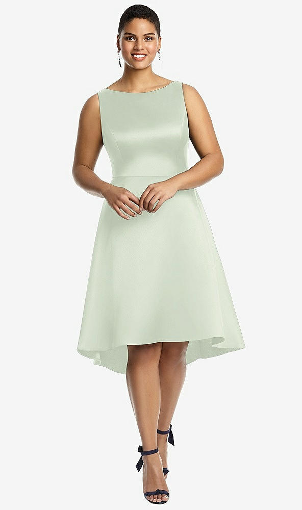 Front View - Mint Green Bateau Neck Satin High Low Cocktail Dress
