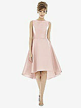 Alt View 1 Thumbnail - Blush Bateau Neck Satin High Low Cocktail Dress