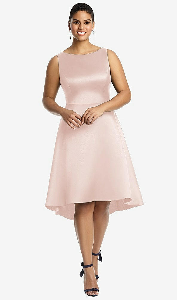 Front View - Blush Bateau Neck Satin High Low Cocktail Dress