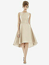 Alt View 1 Thumbnail - Champagne Bateau Neck Satin High Low Cocktail Dress