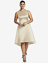 Front View Thumbnail - Champagne Bateau Neck Satin High Low Cocktail Dress