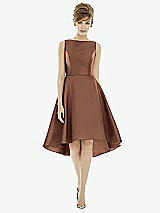 Alt View 1 Thumbnail - Cognac Bateau Neck Satin High Low Cocktail Dress