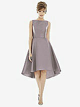 Alt View 1 Thumbnail - Cashmere Gray Bateau Neck Satin High Low Cocktail Dress