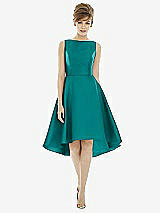 Alt View 1 Thumbnail - Jade Bateau Neck Satin High Low Cocktail Dress
