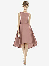 Alt View 1 Thumbnail - Neu Nude Bateau Neck Satin High Low Cocktail Dress