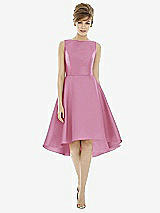 Alt View 1 Thumbnail - Powder Pink Bateau Neck Satin High Low Cocktail Dress