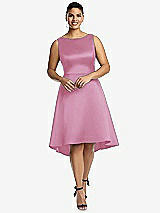 Front View Thumbnail - Powder Pink Bateau Neck Satin High Low Cocktail Dress
