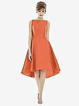 Alt View 1 Thumbnail - Portofino Orange Bateau Neck Satin High Low Cocktail Dress