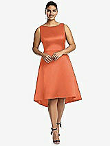 Front View Thumbnail - Portofino Orange Bateau Neck Satin High Low Cocktail Dress