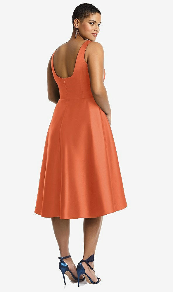 Back View - Portofino Orange Bateau Neck Satin High Low Cocktail Dress