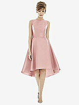 Alt View 1 Thumbnail - Rose Bateau Neck Satin High Low Cocktail Dress
