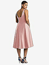 Rear View Thumbnail - Rose Bateau Neck Satin High Low Cocktail Dress
