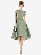 Alt View 1 Thumbnail - Sage Bateau Neck Satin High Low Cocktail Dress