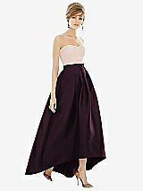 Alt View 1 Thumbnail - Deep Plum & Blush Strapless Satin High Low Dress with Pockets