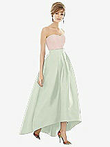 Alt View 1 Thumbnail - Mint Green & Blush Strapless Satin High Low Dress with Pockets