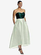 Front View Thumbnail - Mint Green & Evergreen Strapless Satin High Low Dress with Pockets