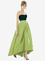 Alt View 1 Thumbnail - Mojito & Evergreen Strapless Satin High Low Dress with Pockets