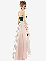 Alt View 2 Thumbnail - Blush & Evergreen Strapless Satin High Low Dress with Pockets