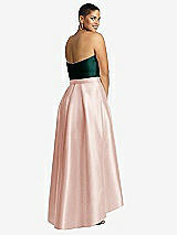 Rear View Thumbnail - Blush & Evergreen Strapless Satin High Low Dress with Pockets