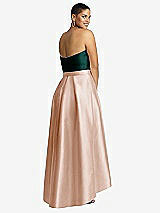 Rear View Thumbnail - Cameo & Evergreen Strapless Satin High Low Dress with Pockets