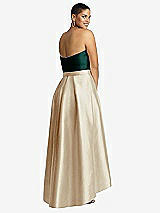 Rear View Thumbnail - Champagne & Evergreen Strapless Satin High Low Dress with Pockets