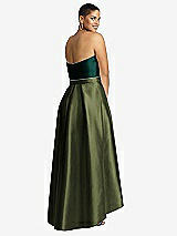 Rear View Thumbnail - Olive Green & Evergreen Strapless Satin High Low Dress with Pockets