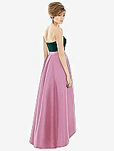 Alt View 2 Thumbnail - Powder Pink & Evergreen Strapless Satin High Low Dress with Pockets