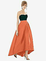 Alt View 1 Thumbnail - Portofino Orange & Evergreen Strapless Satin High Low Dress with Pockets