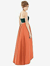 Alt View 2 Thumbnail - Portofino Orange & Evergreen Strapless Satin High Low Dress with Pockets