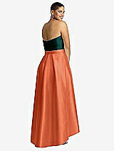 Rear View Thumbnail - Portofino Orange & Evergreen Strapless Satin High Low Dress with Pockets