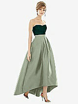 Alt View 1 Thumbnail - Sage & Evergreen Strapless Satin High Low Dress with Pockets