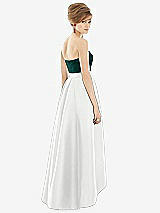 Alt View 2 Thumbnail - White & Evergreen Strapless Satin High Low Dress with Pockets