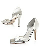 Rear View Thumbnail - Ivory Curvey Satin and Silver Bridal Pump