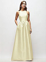 Front View Thumbnail - Butter Yellow Sleeveless Keyhole Back Satin Maxi Dress