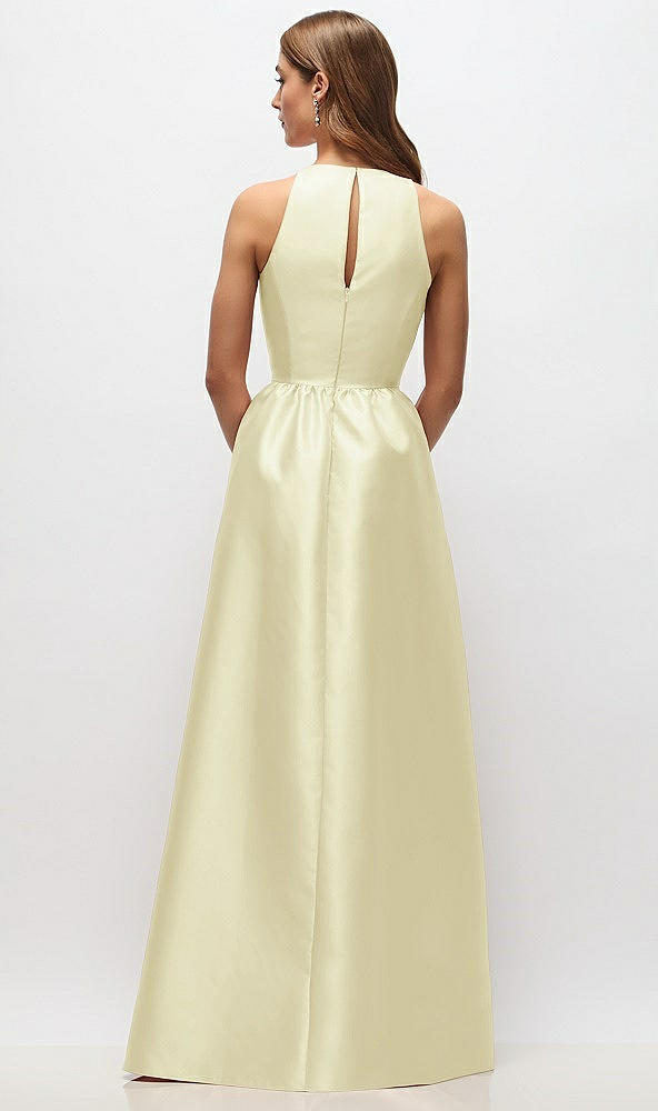 Back View - Butter Yellow Sleeveless Keyhole Back Satin Maxi Dress