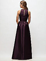 Rear View Thumbnail - Deep Plum Sleeveless Keyhole Back Satin Maxi Dress