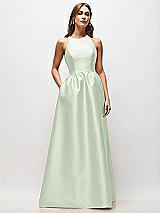 Front View Thumbnail - Mint Green Sleeveless Keyhole Back Satin Maxi Dress