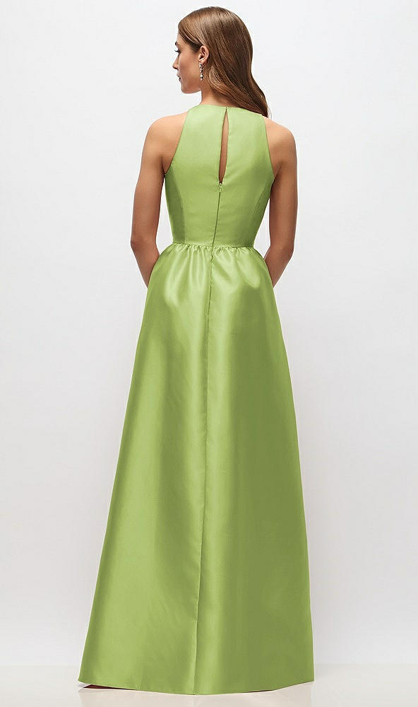 Back View - Mojito Sleeveless Keyhole Back Satin Maxi Dress