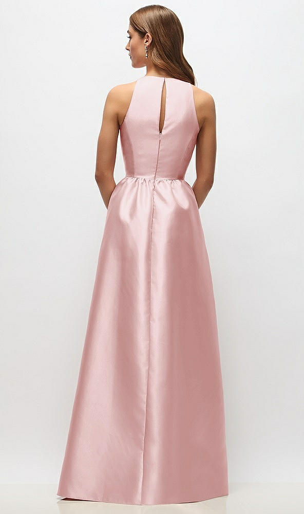 Back View - Ballet Pink Sleeveless Keyhole Back Satin Maxi Dress