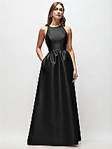 Front View Thumbnail - Black Sleeveless Keyhole Back Satin Maxi Dress
