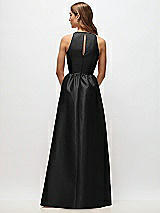 Rear View Thumbnail - Black Sleeveless Keyhole Back Satin Maxi Dress