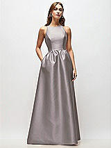 Front View Thumbnail - Cashmere Gray Sleeveless Keyhole Back Satin Maxi Dress