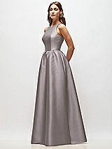Side View Thumbnail - Cashmere Gray Sleeveless Keyhole Back Satin Maxi Dress
